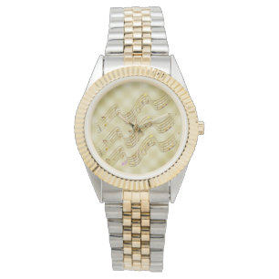 Golden Music Notes Unisex Two Tone Bracelet Watch