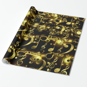 golden music notes wrapping paper