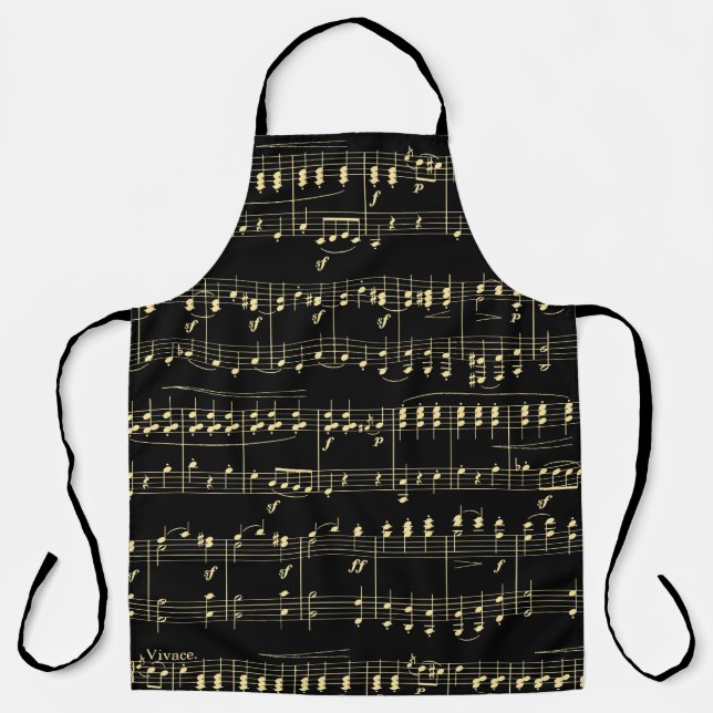 Golden Music on Black  Apron (Front)