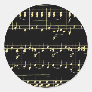 Golden Music on Black Classic Round Sticker