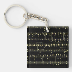 Golden Music on Black  Key Ring