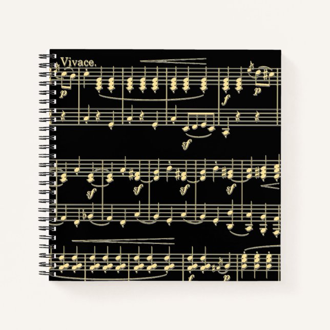 Golden Music on Black  Notebook (Front)