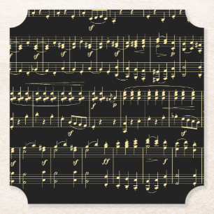 Golden Music on Black Paper Coaster