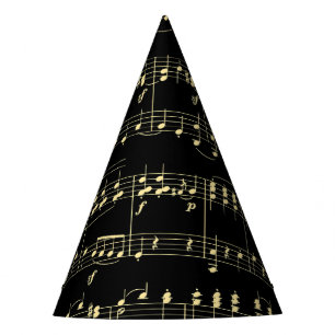 Golden Music on Black Party Hat