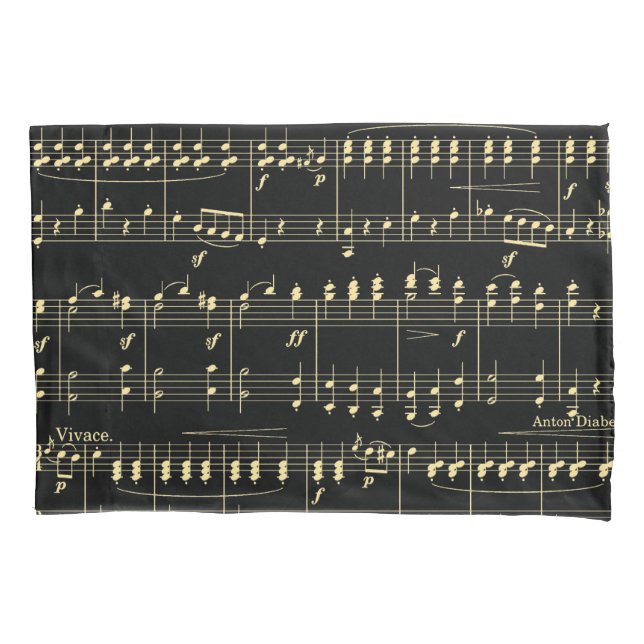 Golden Music on Black  Pillowcase (Front)