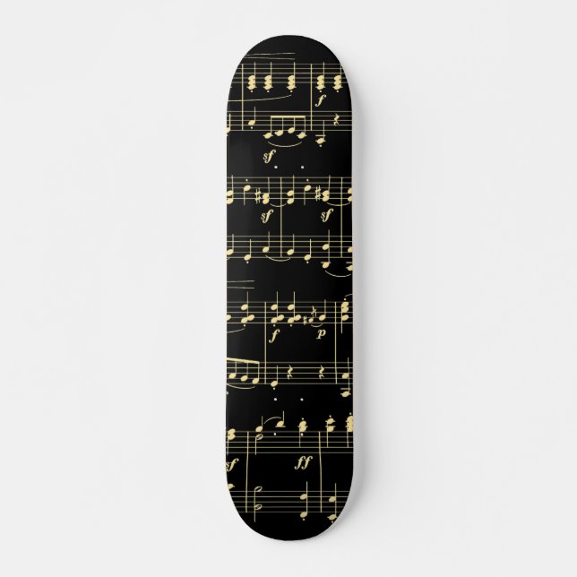 Golden Music on Black  Skateboard (Front)