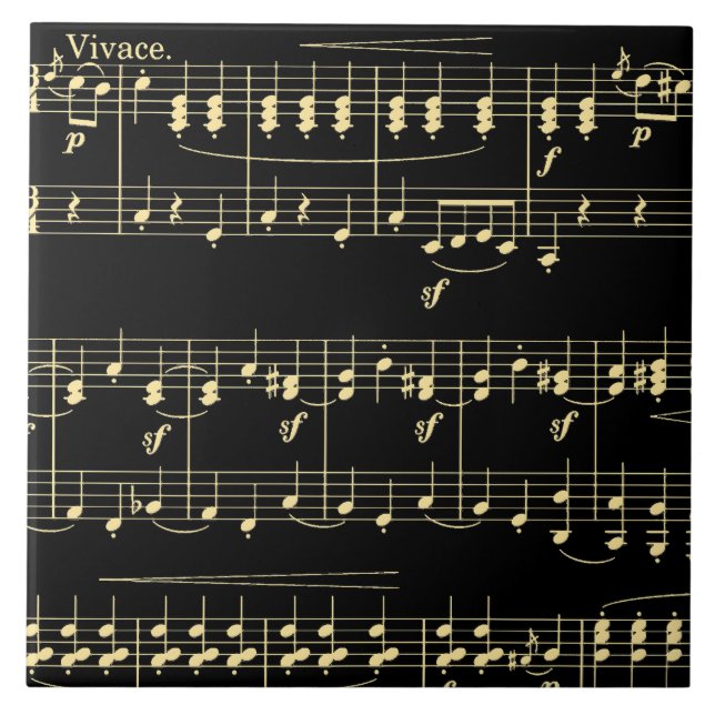 Golden Music on Black  Tile (Front)