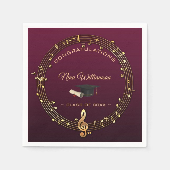 Golden Music Treble Clef And Cap Napkin (Front)