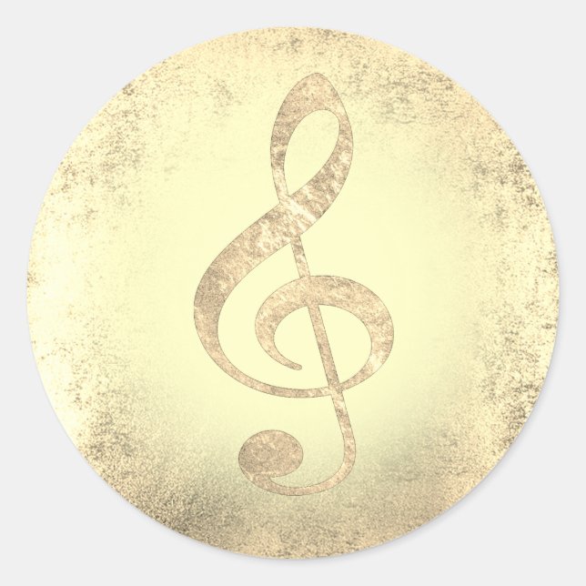 golden music treble clef classic round sticker (Front)