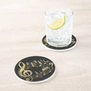Golden musical notes in oval shape coaster
