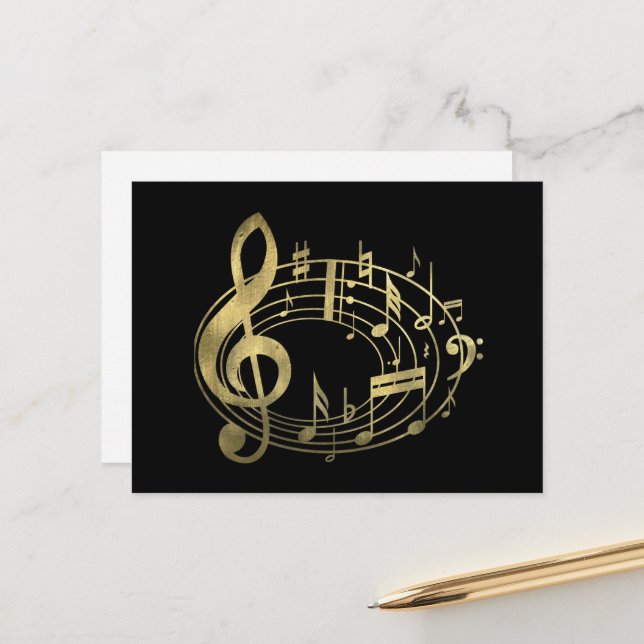 Golden musical notes in oval shape postcard (Front/Back In Situ)