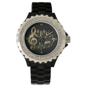 Golden Musical Notes in Oval Shape Watch