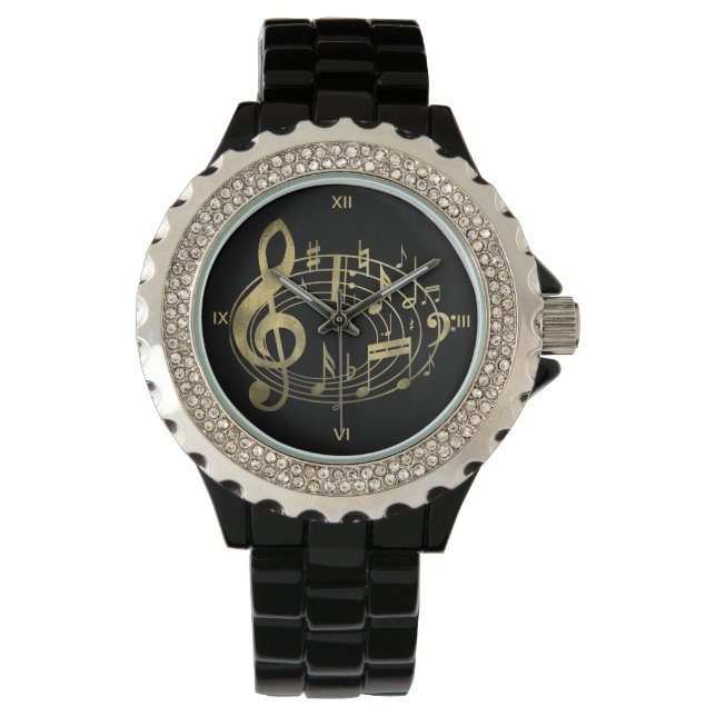 Golden Musical Notes in Oval Shape Watch (Front)