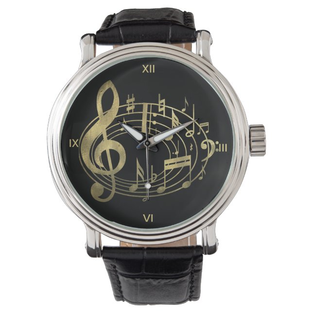 Golden Musical Notes in Oval Shape Watch (Front)