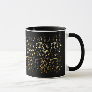 Golden musical notes on Black background Mug