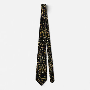 Golden Musical Notes on Black Tie