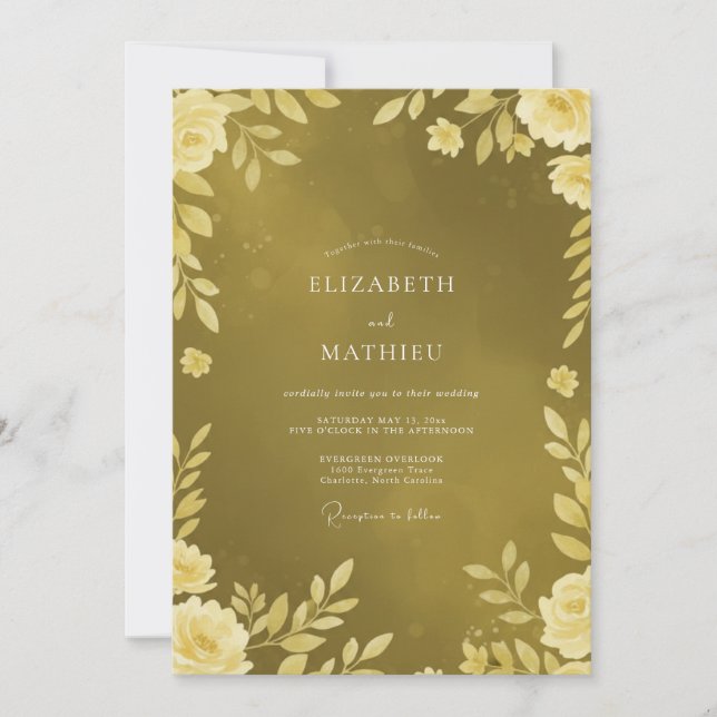 Golden Mustard Leaf Wedding Invitation (Front)