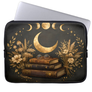 Golden Mystic Library & Botanical Boho Moon Art  Laptop Sleeve
