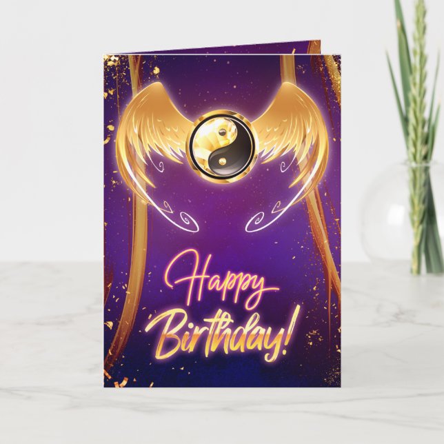 Golden Mystic Purple Yin Yang Birthday Card (Front)
