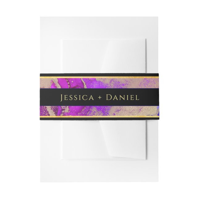 Golden Named Black Purple Pink Wedding Invitation Belly Band (Front Example)