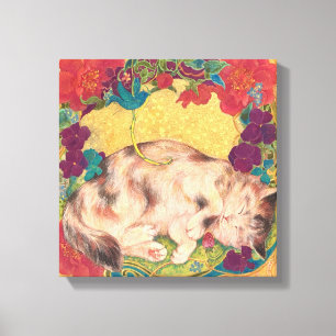  Golden Nap: Feline Serenity in Bloom Canvas Print