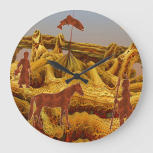 Golden Native Americans Large Clock