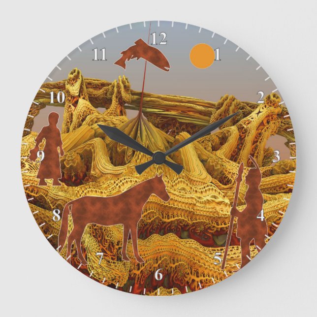 Golden Native Americans Large Clock (Front)