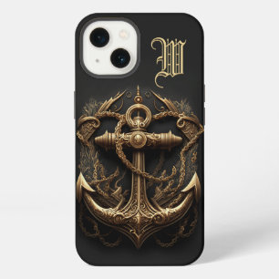 Golden Nautical Anchor Monogram iPhone 13 Case