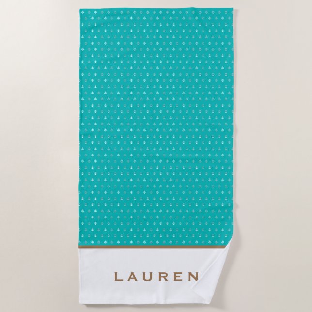 Golden Nautical ⎢ Personalised Beach Towel (Front)