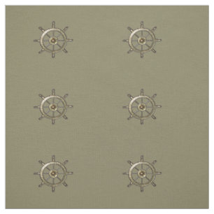 Golden Nautical Ship Wheel Fabric