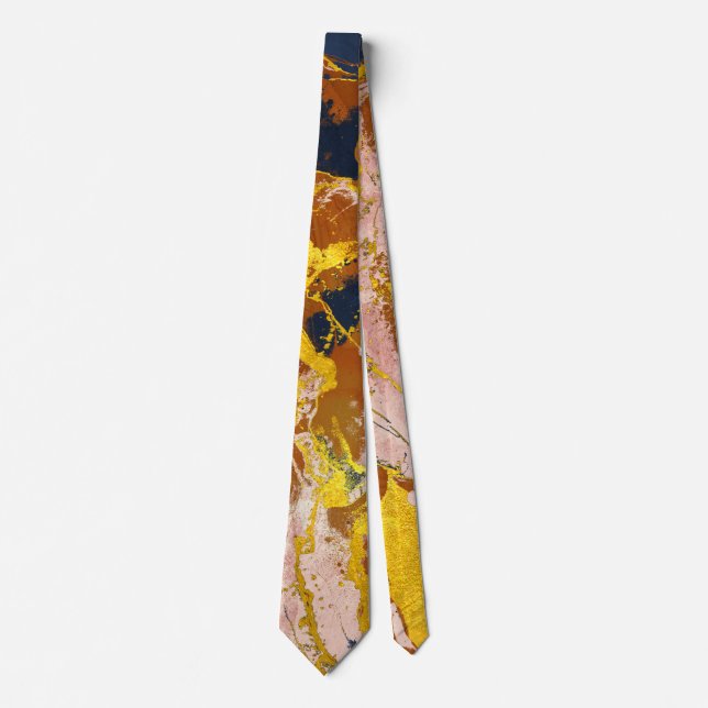 Golden Navy Abstract Metal Textures Tie (Front)