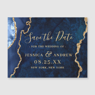 Golden Navy Blue Agate Save the Date Magnetic Card