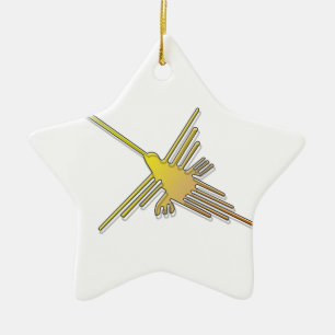 Golden Nazca Lines Hummingbird Ceramic Tree Decoration