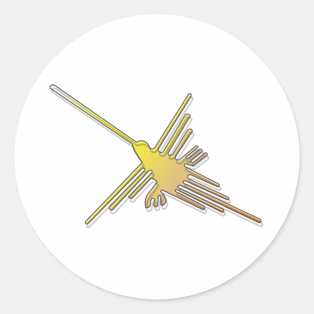 Golden Nazca Lines Hummingbird Classic Round Sticker (Front)