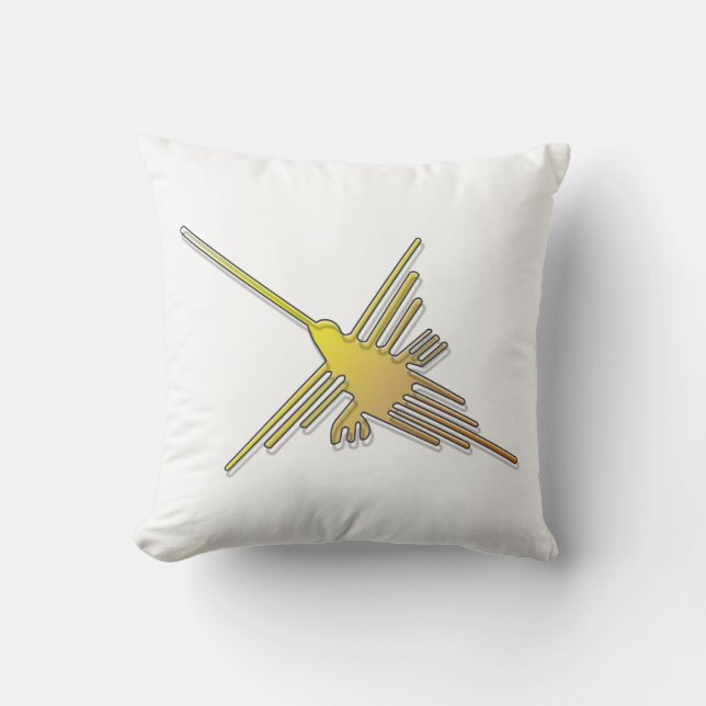 Golden Nazca Lines Hummingbird Cushion (Front)
