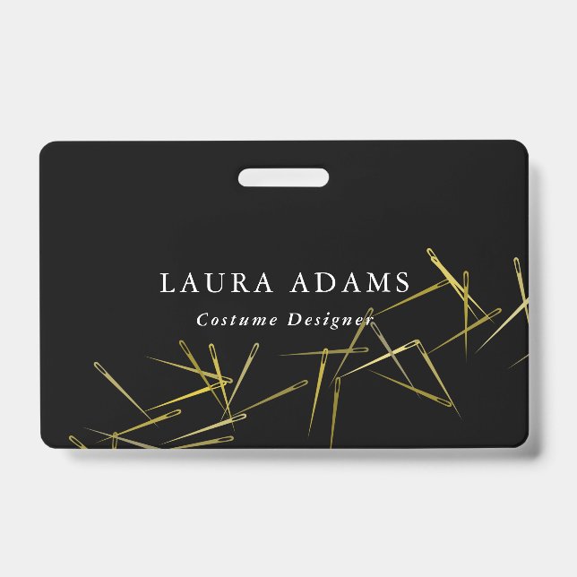 Golden Needles | Elegant Fashion Designer | Name ID Badge (Front)