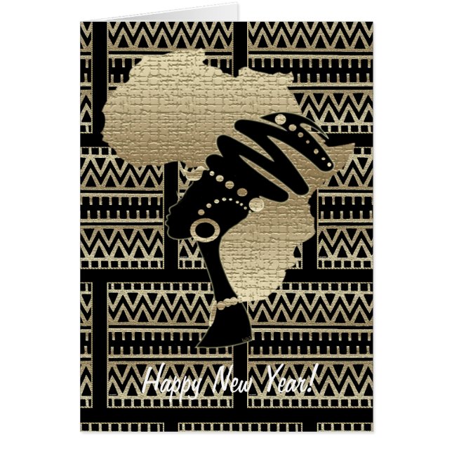 Golden Nefertiti – Ethnic New Year Invitation Card (Front)