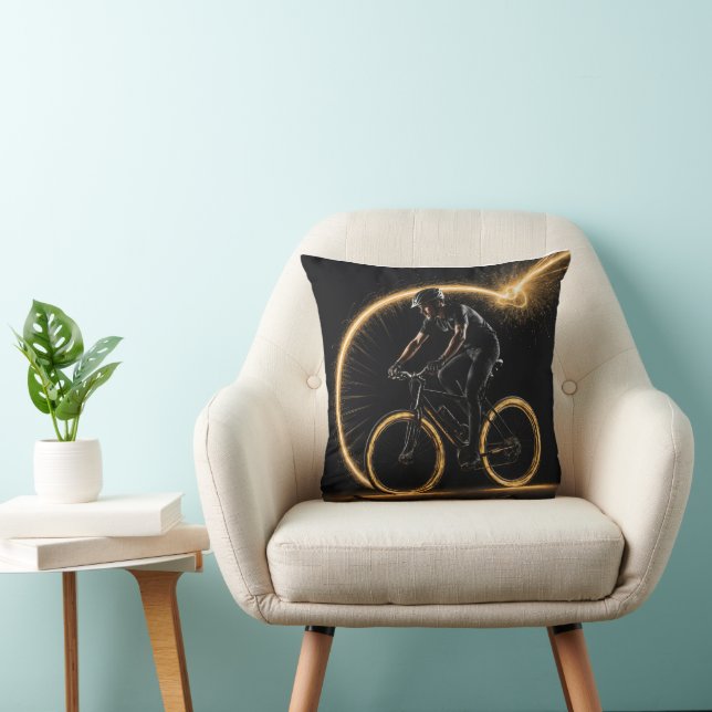 Golden Neon Bike With Light Trails Cushion (Chair)