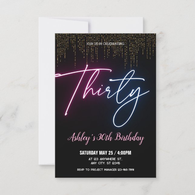 Golden Neon Talk  To Me 30th Birthday Party  Invitation (Front)