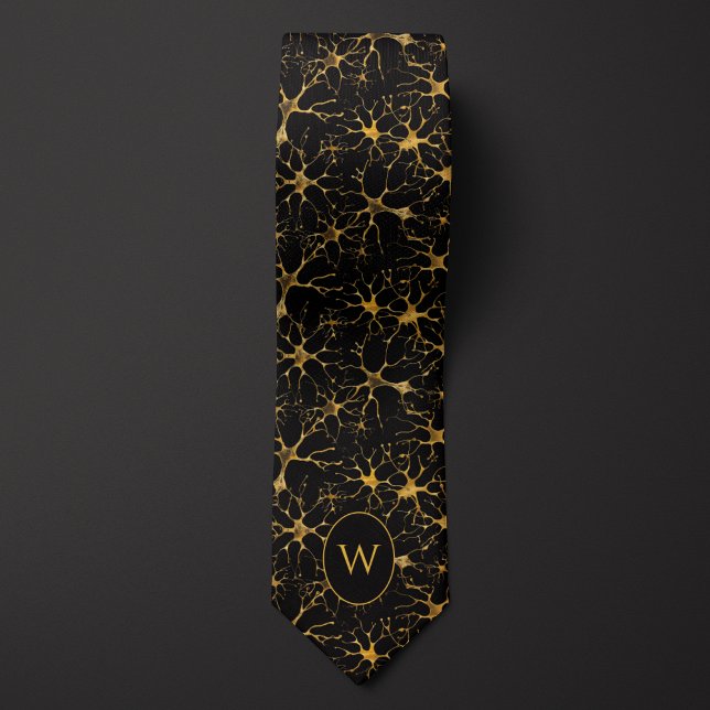 Golden Neuron Pattern on Black Background Tie (Creator Uploaded)