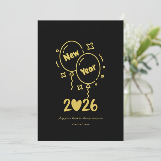Golden New Year Balloon Card 2026 (Standing Front)