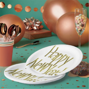 Golden New Year's Eve Party Paper Plate