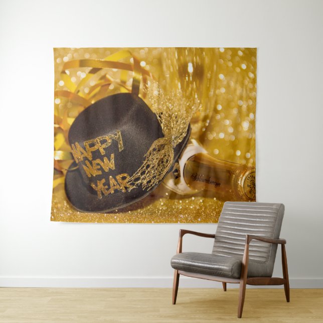 Golden New Years Top Hat Tapestry (In Situ (Horizontal))