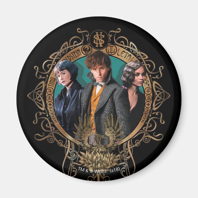 Golden Newt, Tina, and Leta Art Deco Portrait Magnet (Front)
