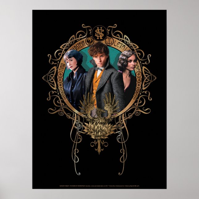Golden Newt, Tina, and Leta Art Deco Portrait Poster (Front)