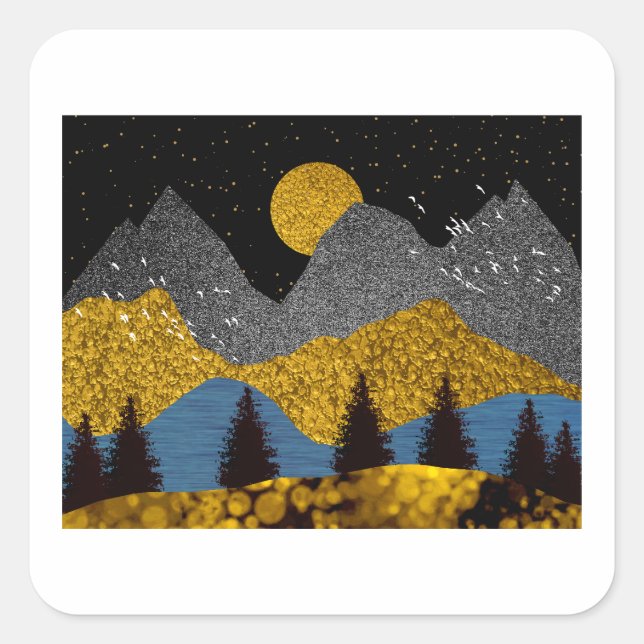 Golden Night Square Sticker (Front)