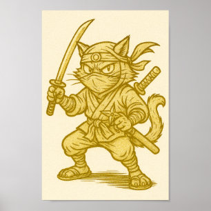 Golden ninja cat poster
