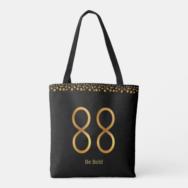 Golden Number 88 & Golden Confetti on Black Tote Bag (Back)