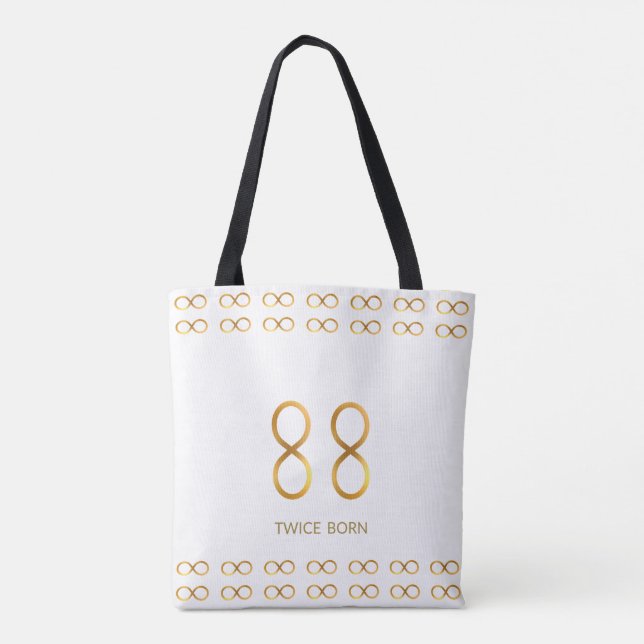 Golden Number 88 & Infinity Pattern on White Tote Bag (Back)