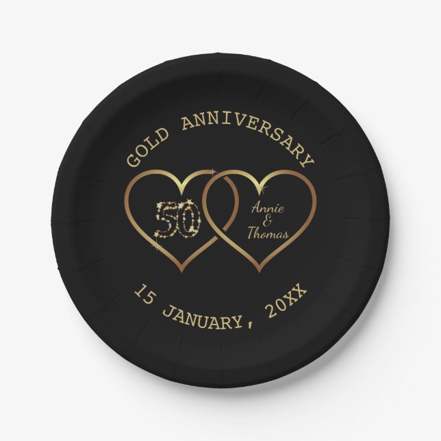 Golden Numbers And Hearts  Paper Plate (Front)